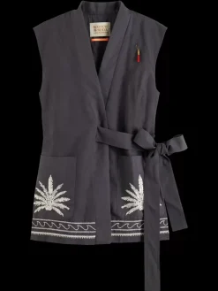 BELTED GILET WITH PALM EMBROIDERY-Scotch & Soda Sale
