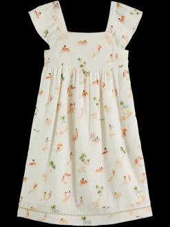 Capped sleeve all-over printed crinkle cotton dress-Scotch & Soda Outlet