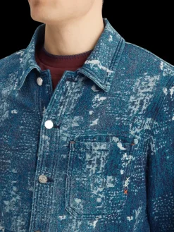 Indigo jacquard denim workwear jacket with wash effects-Scotch & Soda Fashion