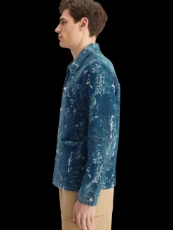 Indigo jacquard denim workwear jacket with wash effects-Scotch & Soda Fashion