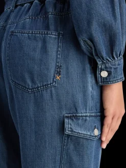 LIGHTWEIGHT DENIM JUMPSUIT IN DARK WASH WITH TONAL DETAILING-Scotch & Soda Outlet