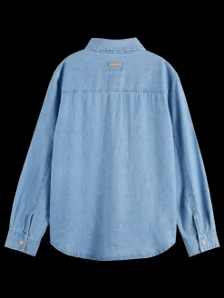 LONG SLEEVE SHIRT WITH ONE POCKET - WASHED INDIGO-Scotch & Soda Clearance