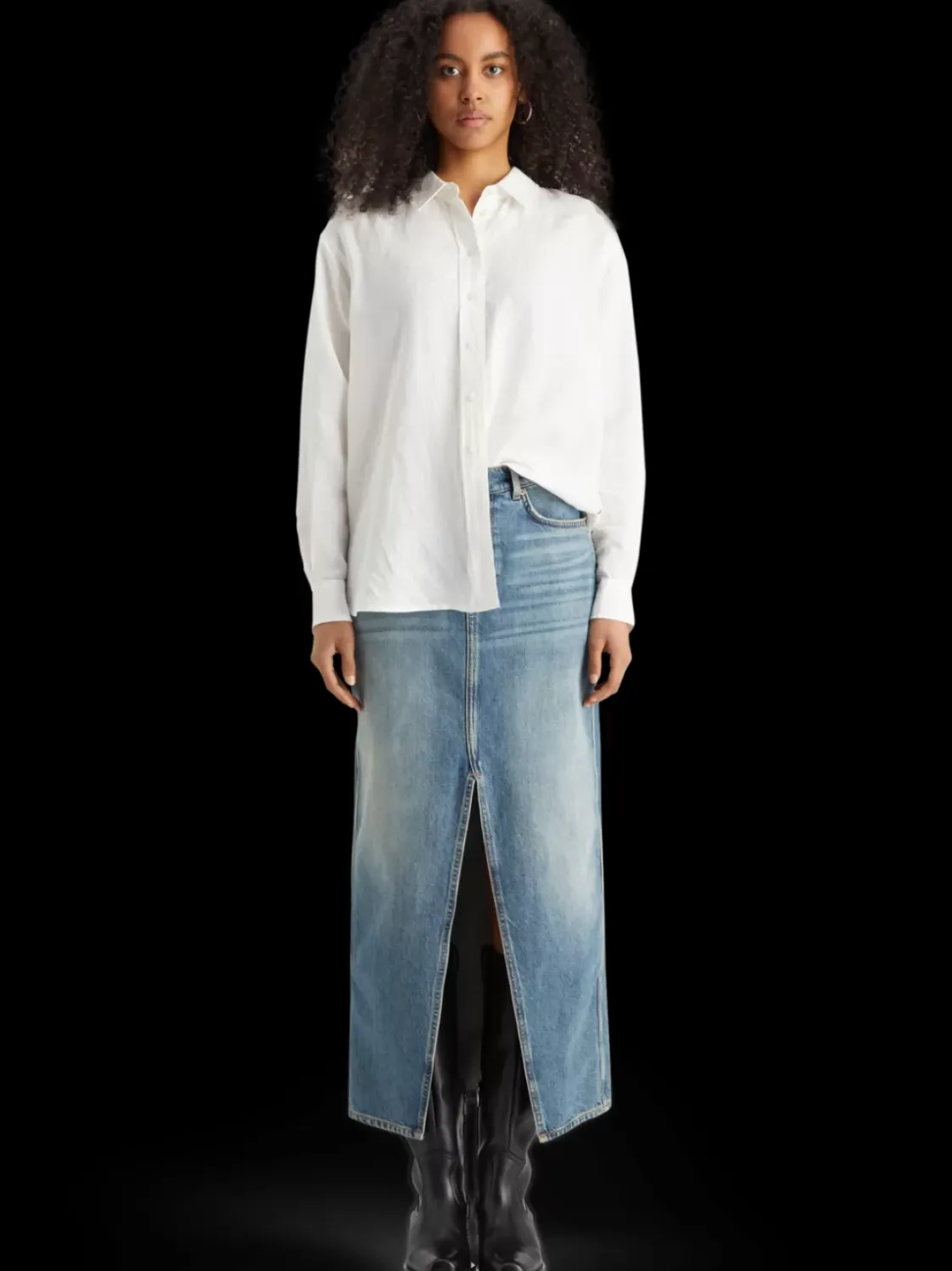 Long vintage washed denim skirt with front split-Scotch & Soda New