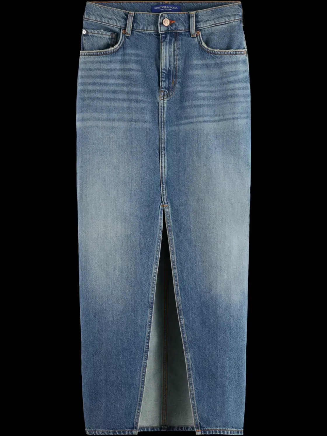 Long vintage washed denim skirt with front split-Scotch & Soda New