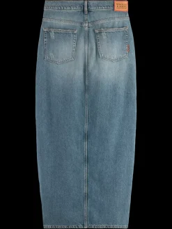 Long vintage washed denim skirt with front split-Scotch & Soda New
