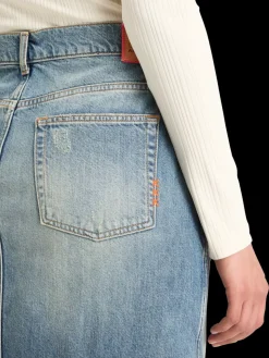 Long vintage washed denim skirt with front split-Scotch & Soda New