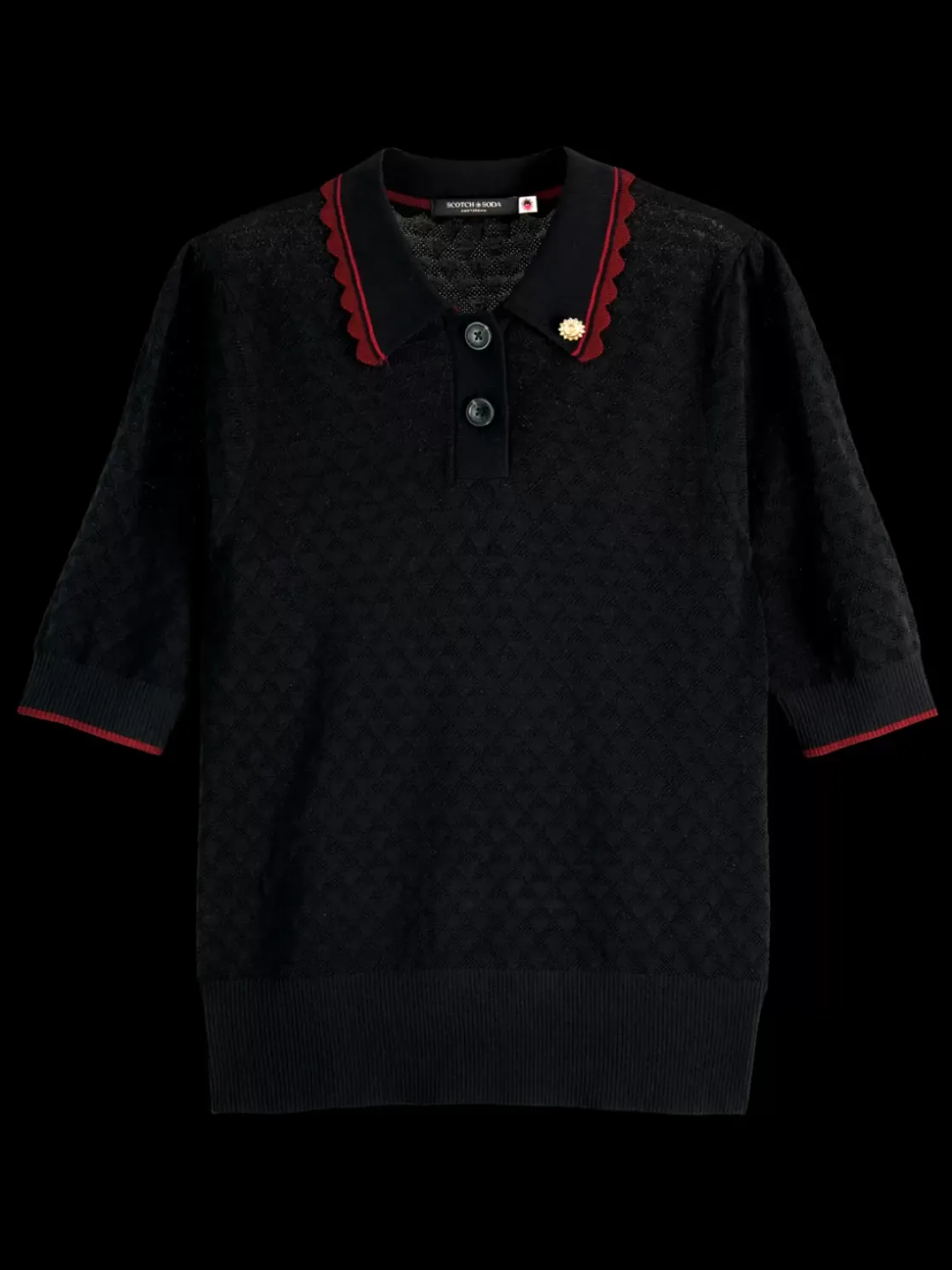 Pointelle collared knitted tee-Scotch & Soda Online