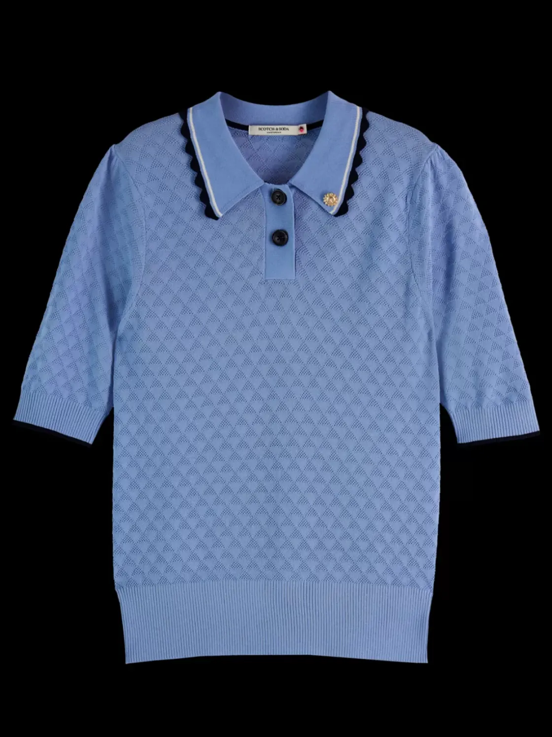 Pointelle collared knitted tee-Scotch & Soda Online