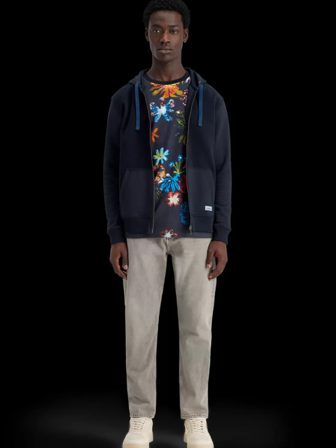 Reverse terry zip through hoodie-Scotch & Soda Outlet