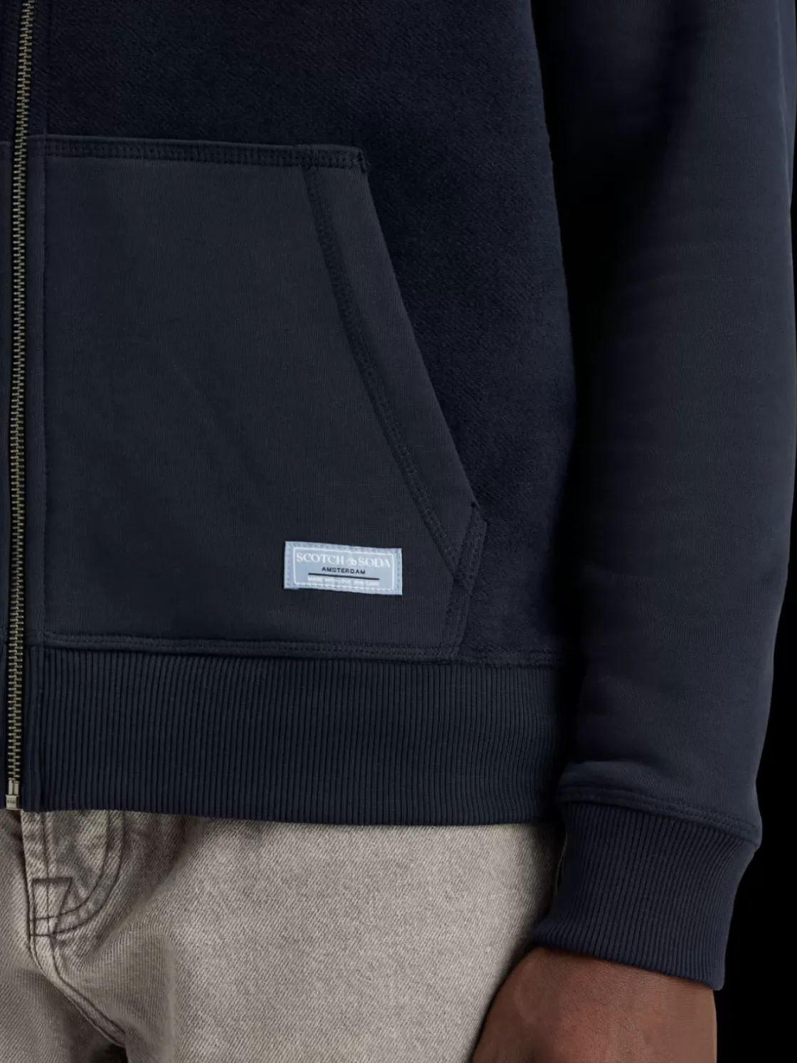 Reverse terry zip through hoodie-Scotch & Soda Outlet