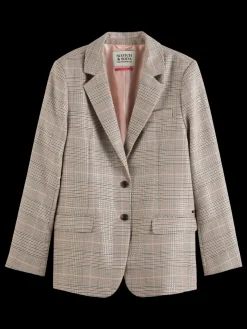 Sequin prince of wales check boyfriend single breasted blazer-Scotch & Soda Sale