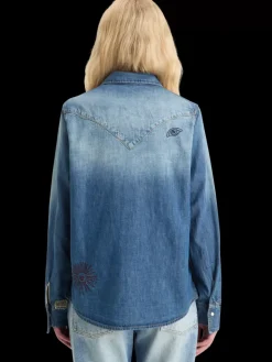 WASHED REGULAR FIT DENIM WESTERN SHIRT WITH EMBROIDERIES-Scotch & Soda Discount