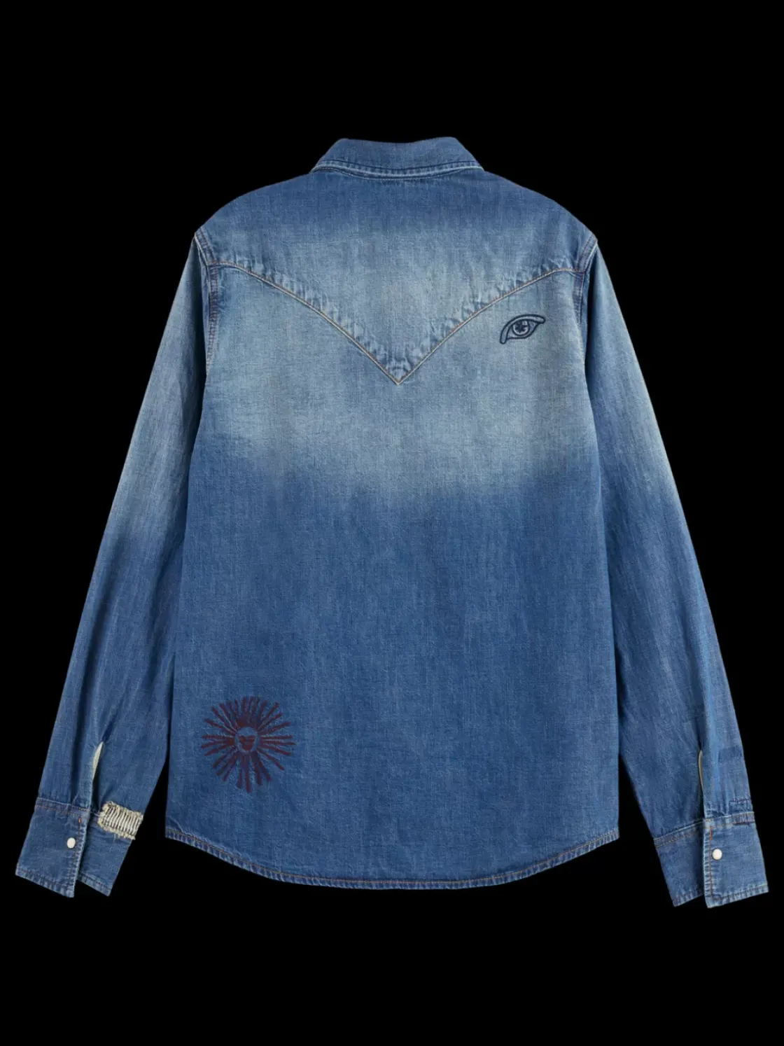 WASHED REGULAR FIT DENIM WESTERN SHIRT WITH EMBROIDERIES-Scotch & Soda Discount