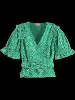 WRAP TOP WITH BRODERIE ANGLAISE-Scotch & Soda Sale